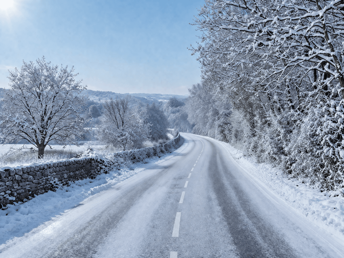 The same road under winter snow